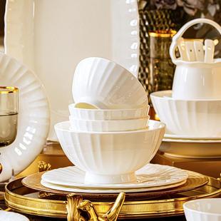 景德镇骨瓷餐具套装 碗盘家用高档纯白轻奢高级碗碟 釉下彩2024新款