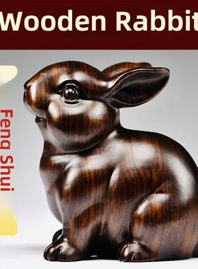 采购产品兔子饰品一对，乌木实木雕刻，三合一动物，十二生肖，兔