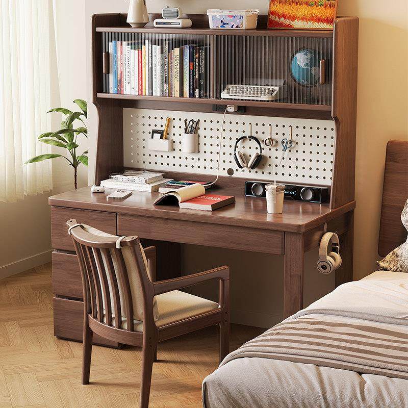 实木书桌书架一体洞洞板家用加厚学习桌新款书房简约带插座办公桌,住宅家具,书桌,淘宝优惠券,粉丝福利购,淘宝优惠卷