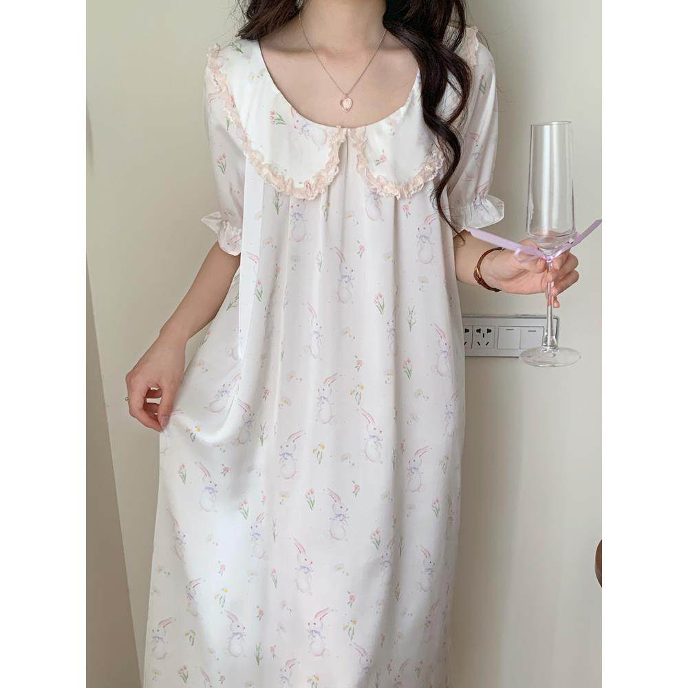 甜美冰丝女式睡衣，高端，户外可穿，法国宫廷公主风，夏季长睡衣