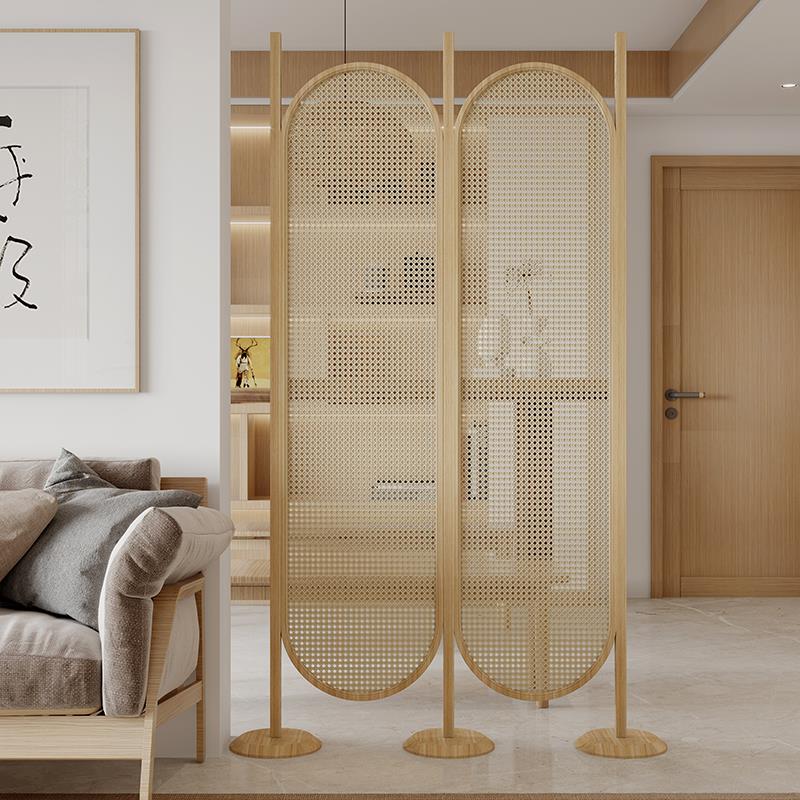 可移动折叠实木藤编屏风客饭厅民宿办公茶室北欧简约遮挡装饰隔断