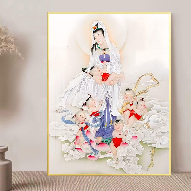 送子娃娃五子观音钻石画满钻新款diy玄关客厅手工自己线绣十字绣