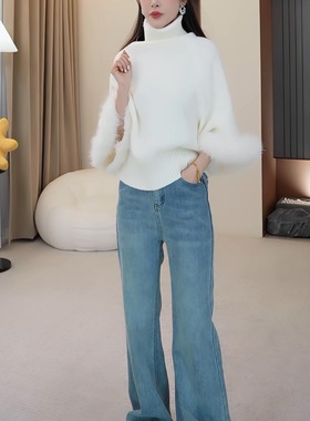 【 小四专享】加绒加厚牛仔裤复古高腰不贴腿喇叭裤 3378