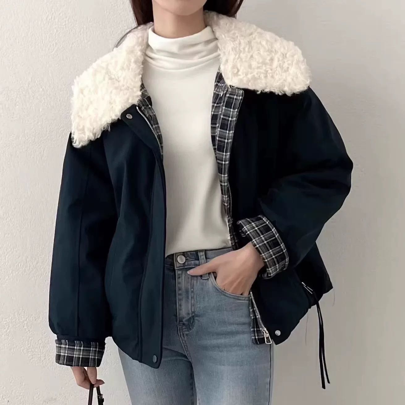 【甜甜圈专享】加绒加厚保暖棉服女时尚洋气百搭棉衣外套1208