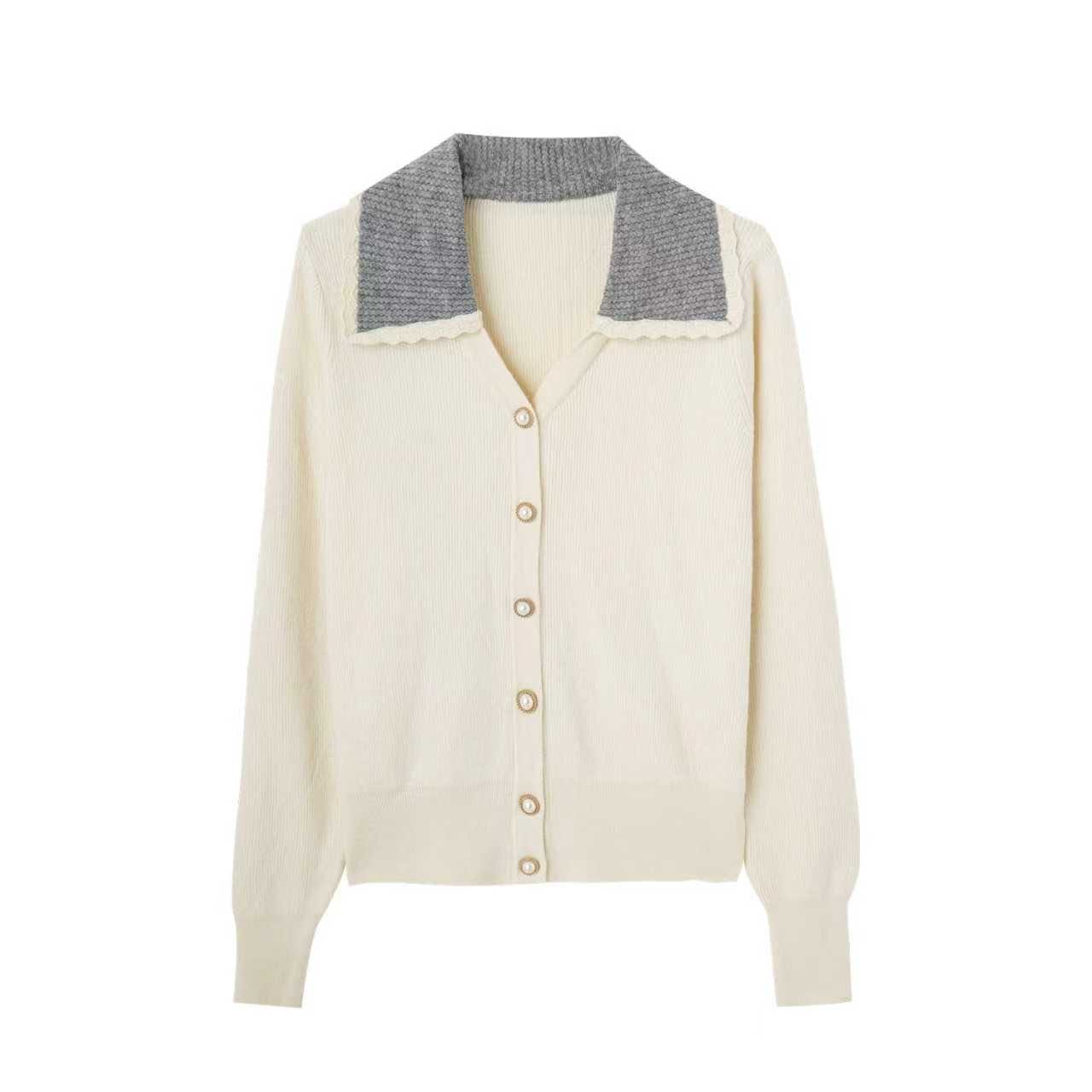 AndM高端Studio 娃娃领百搭气质时尚单排扣针织开衫1126