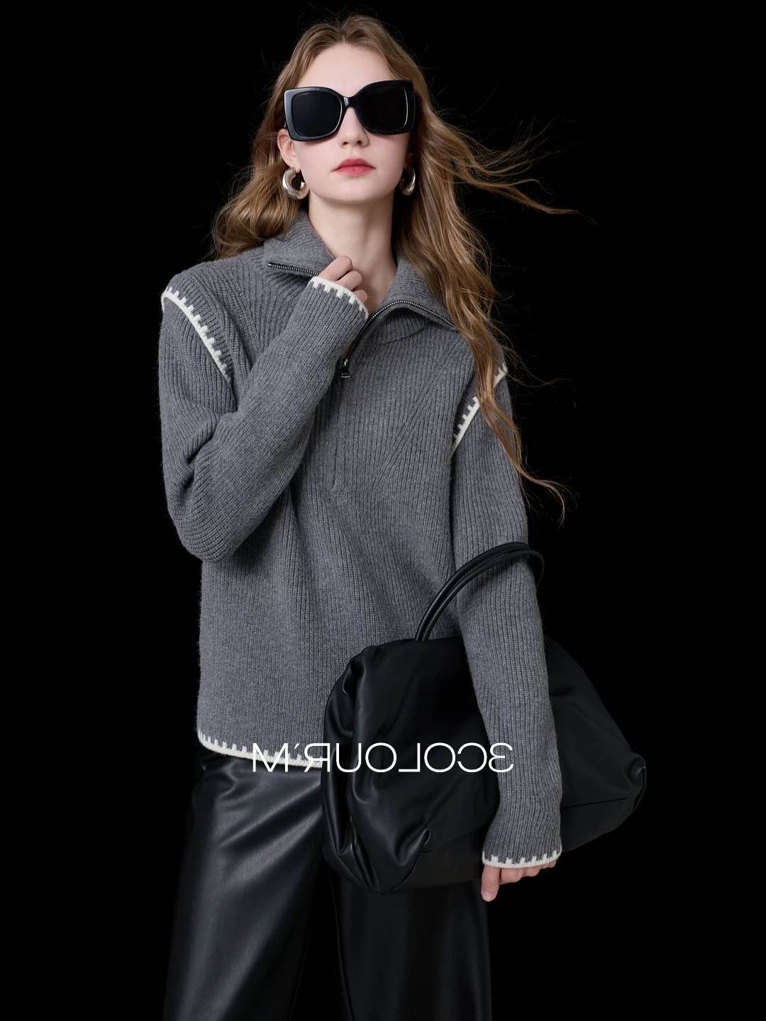 【甜甜圈专享】 法式复古拉链翻领针织衫毛高级感厚款上衣1208