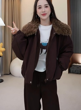 【小四专享】【毛领不可拆】高端大翻领加绒加厚棉服羊卷毛外套