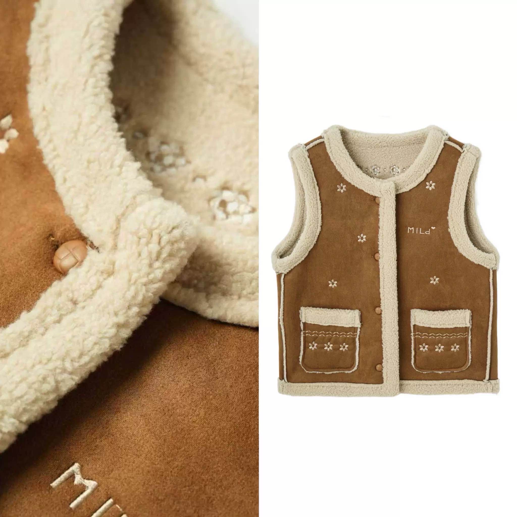 【小田专享】花朵刺绣皮毛一体马甲温柔毛茸茸坎肩外套1130