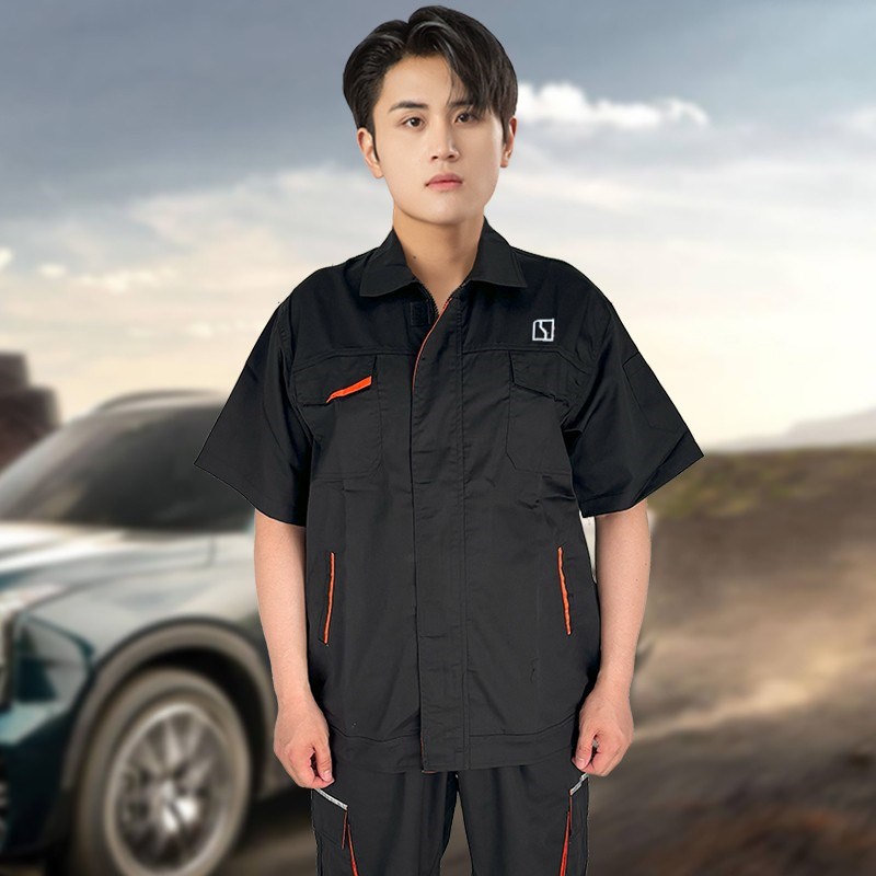 极氪汽车4s店工作服汽修服夏季短D袖T恤套装售后车间厂服工装定制