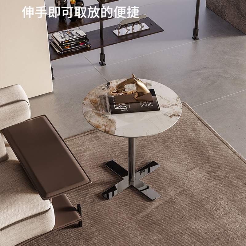 意式轻奢小圆桌边几茶几家用客厅小户型沙发卧室阳台岩板创意角几