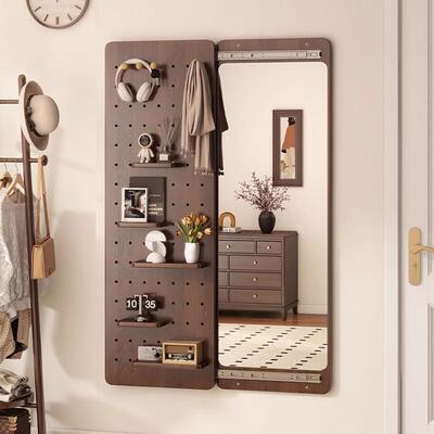 洞洞板穿衣镜隐形推拉全身落地镜贴墙壁挂可关闭镜子平开门试衣镜