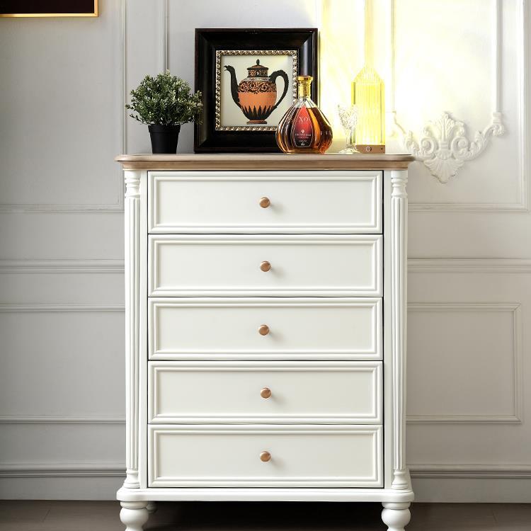 风全美式五斗柜立柜柜子实木储物客厅边柜小白色奶油卧室收纳抽屉