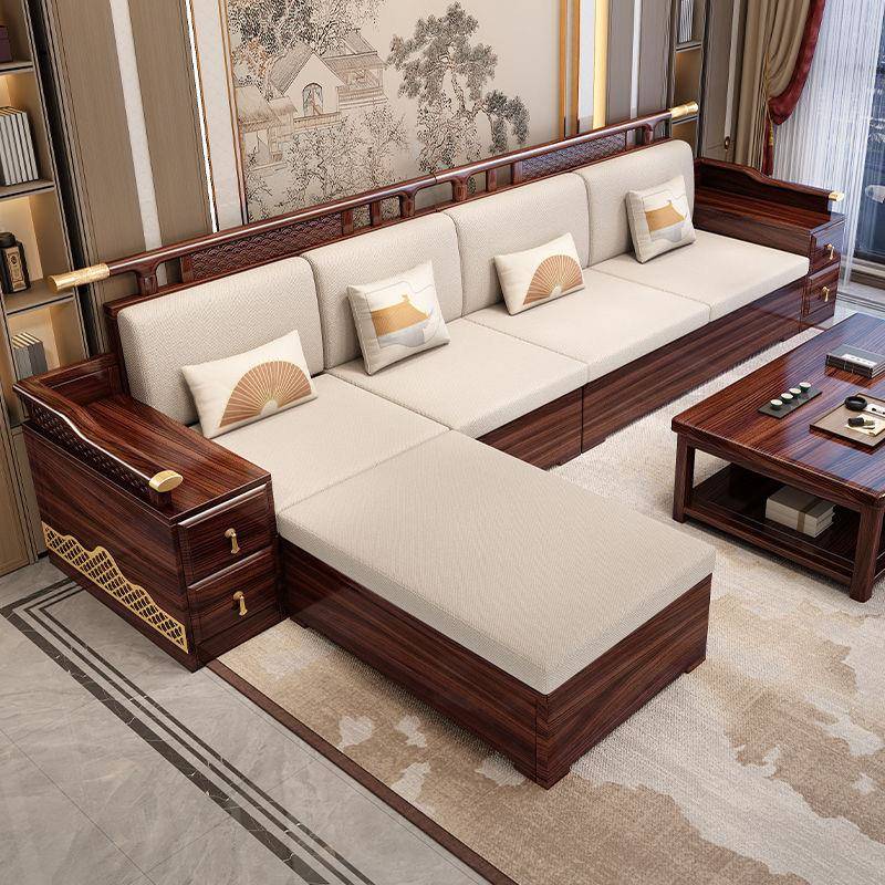 新中式乌金木实木沙发现代大小户型别墅冬夏两用客厅储物两用家具
