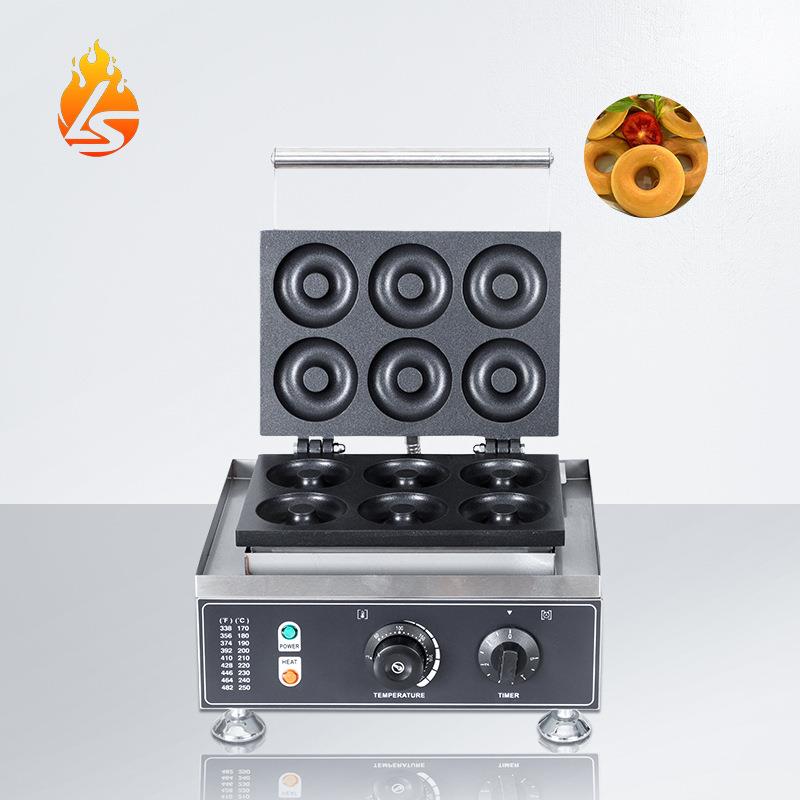 电热六格甜甜圈机双面加热甜麦圈面包机商用甜甜圈机烘焙华夫炉机