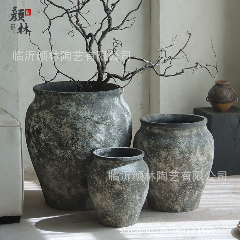 特大号复古水泥大罐子商场酒店售楼处大型绿植种植盆民宿装饰摆件