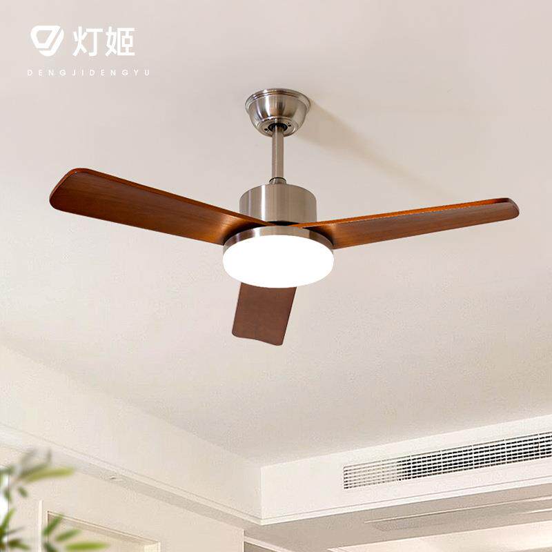 美式中古实木风扇灯家用复古吊灯遥控静音卧室客厅餐厅吊扇灯casa