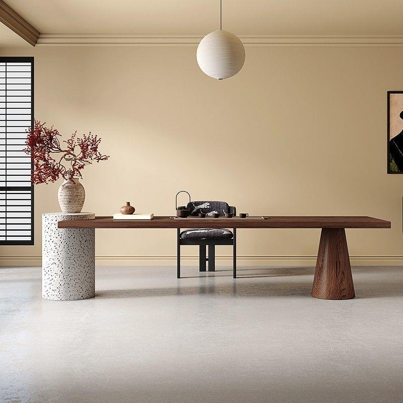 新中式茶台中古风白蜡木家用实木大板桌子现代简约阳台胡桃木茶桌