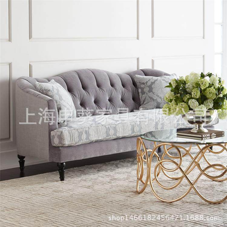 美式乡村三人布艺沙发欧式麻布沙发新古典后现代组合绒布三人沙发