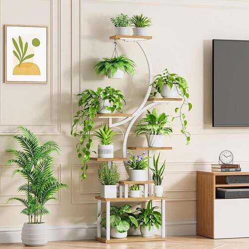 植物花架带种植灯室内植物架多层阳台植物架客厅花架S形家庭置物