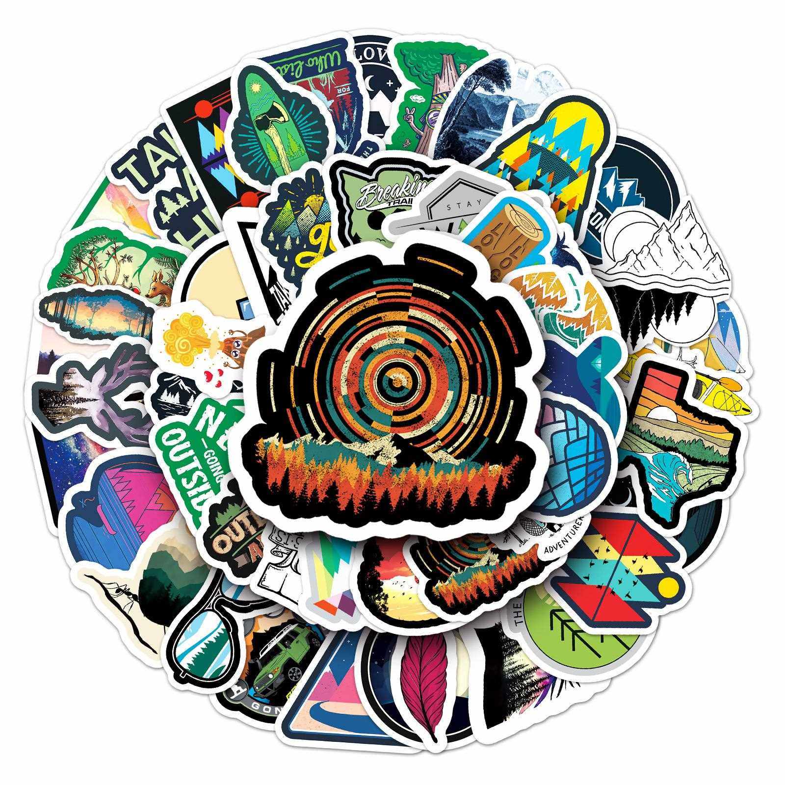 直销新款52张户外场景旅行箱装饰贴纸行李箱自行车卡通汽车手机防