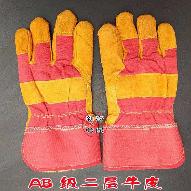 直销新款短款大全掌二层牛皮黄色半皮内加绒保暖-AB级电焊手套焊