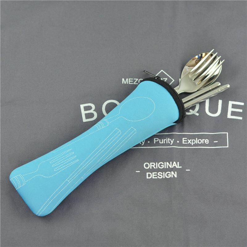 直销新款304不锈钢餐具三件套勺子叉子筷子礼品套装 DIY学生户外