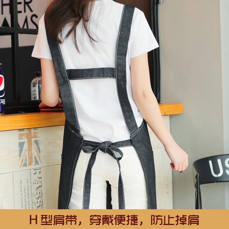 直销新款牛仔布工作服围裙定 制logo餐饮咖啡厅奶茶店画画烘焙师