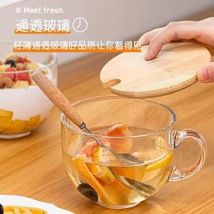 透明家用燕麦杯咖啡杯果汁早餐杯玻璃牛奶杯带把大肚水杯 直销新款
