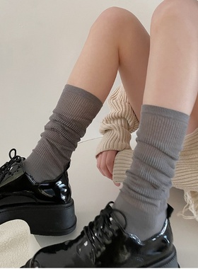 小腿袜女夏季薄款春秋韩系miu风简约甜美棉芭蕾风灰色中筒堆堆袜