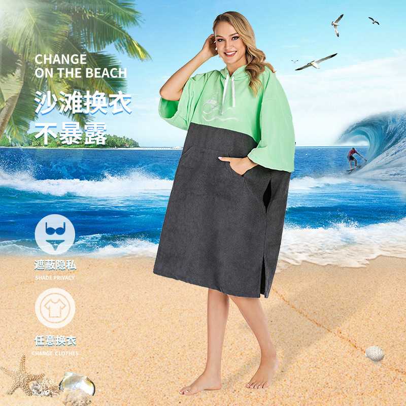 新款直销连帽电脑绣冰激凌色大口袋保暖中袖加厚毛圈沙滩游泳潜水