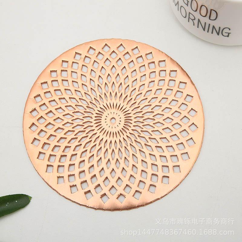 直销新款烫金pvc镂空莲花型杯垫 防滑餐垫 隔热碗垫 圆形加厚盘垫