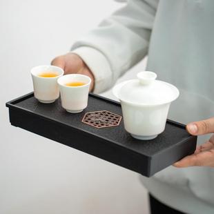 储水小号茶盘干泡盘单人便携双层仿乌金石茶盘排水户外便 直销新款