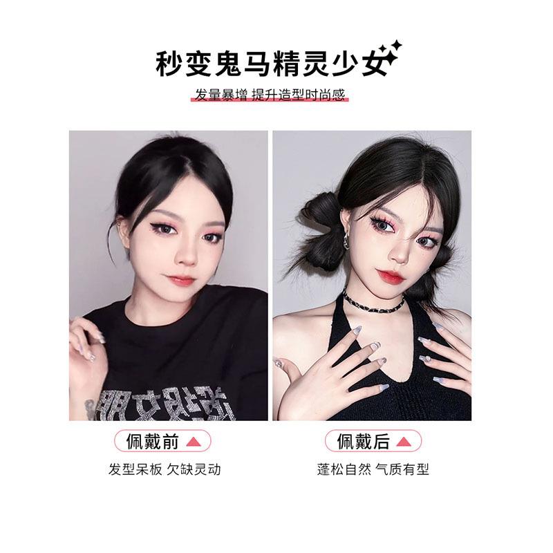 直销新款蝴蝶结丸子头假发发圈可爱蓬松盘发神器汉服发鬓古风仿真