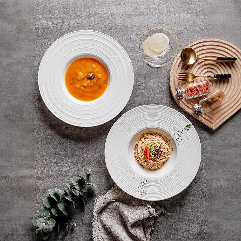 直销新款纯白陶瓷意大利面盘子飞碟盘草帽盘碗意面盘西式汤盘子西