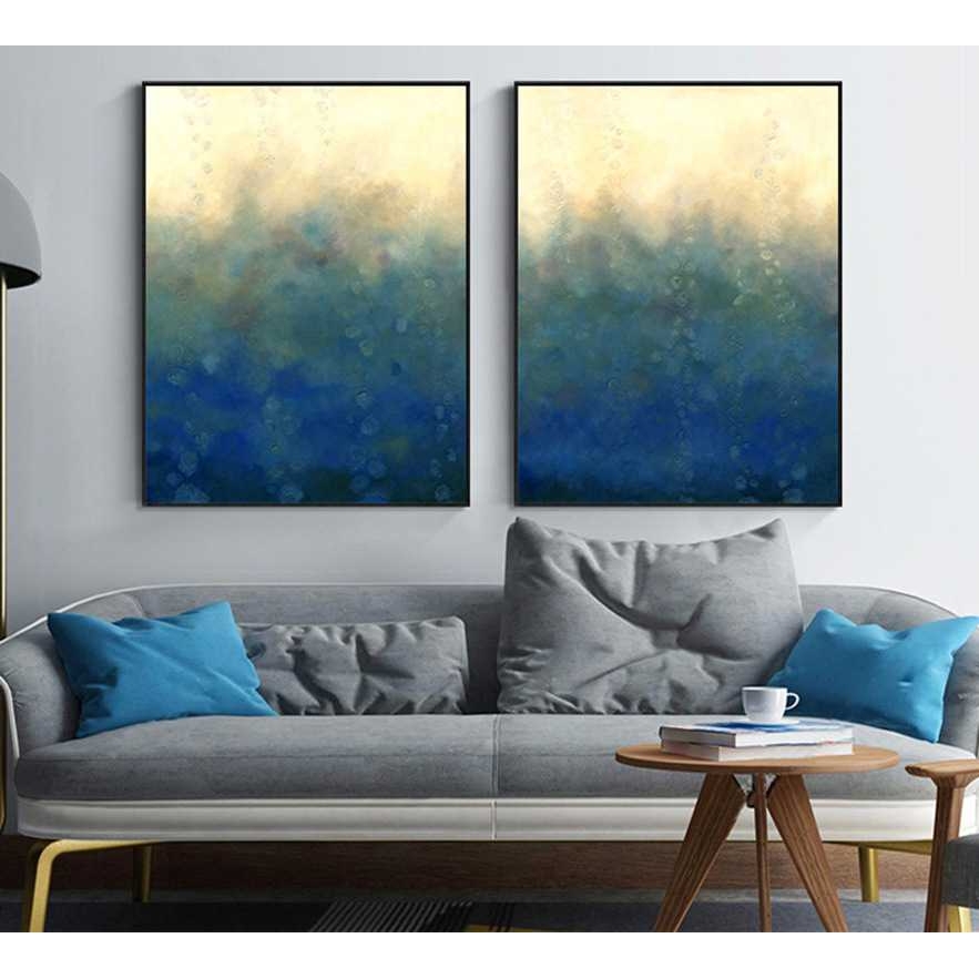 新款直销现代简约抽象油画客厅蓝色天空背景客厅大气组合挂画玄关