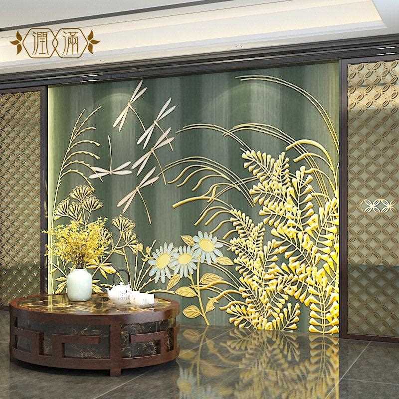 新款直销新中式壁布电视背景墙壁纸卧室客厅沙发墙纸蜻蜓芦苇无缝