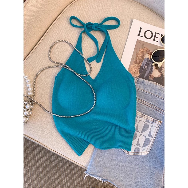 多巴胺系带挂脖吊带背心2025夏三亚旅游海边穿搭外穿海岛度假上衣