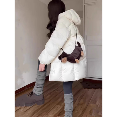 云朵泡芙羽绒棉服女2025冬季新款中长款小个子慵懒感韩系棉袄外套