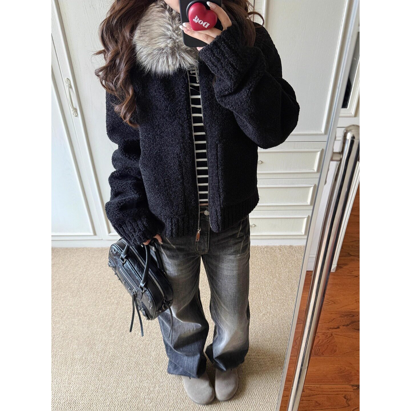 毛领小颗粒羊羔毛外套女2026秋冬新款仿皮毛一体加厚黑色环保皮草