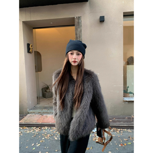 秋冬新款仿环保皮草外套女短款仿皮毛一体仿狐狸毛高级感毛毛大衣