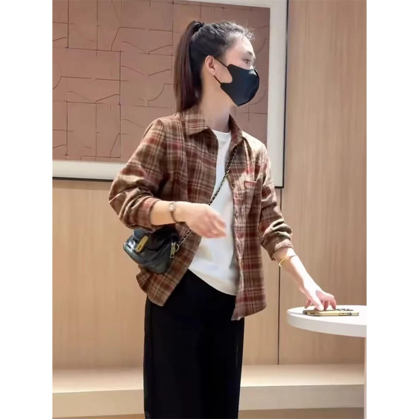 磨毛格子衬衫外套女长袖2025春秋新款小个子爆款休闲宽松百搭上衣