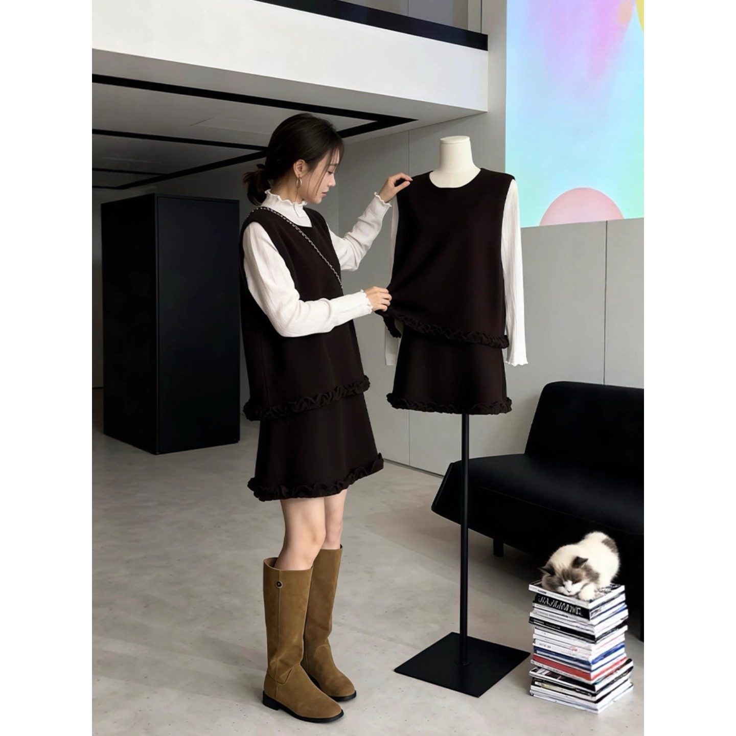 巨好看的冬装一整套大码胖mm高领打底衫叠穿马甲背心半身裙三件套,女装/女士精品,时尚套装,淘宝优惠券,粉丝福利购,淘宝优惠卷