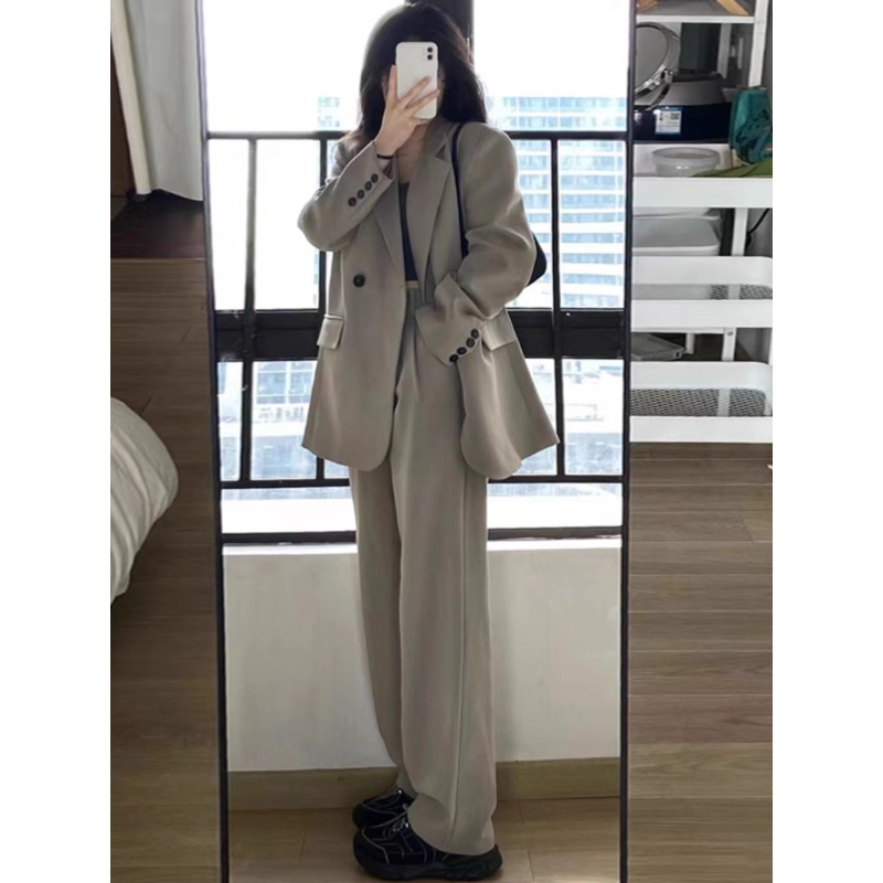 休闲西服外套阔腿裤两件套