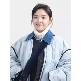 凡人歌章若楠同款蓝色菱格羽绒棉服女轻薄短款2024新款冬棉服外套