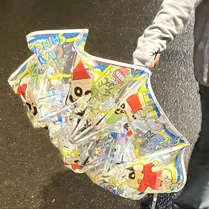 蜡笔小新透明雨伞加大加厚加固自动雨伞长柄雨伞儿童女生高颜值
