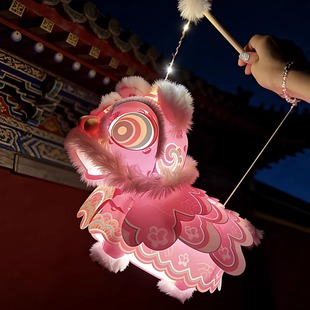 醒狮灯笼手工diy挂饰新年春节儿童手提花灯材料包马年创意发光灯