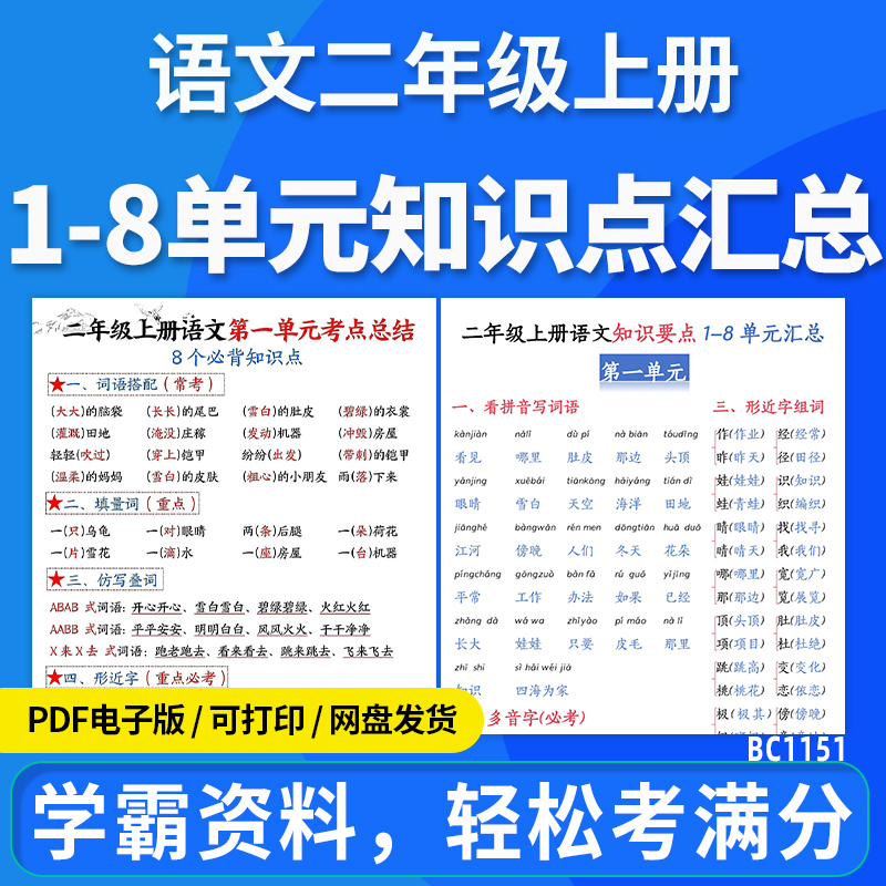 2025小学语文二年级上册单元必背知识点梳理归纳汇总核心考点总结电子版资料