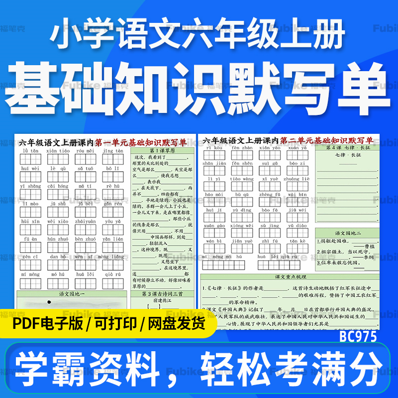 2025小学语文六年级上册单元基础知识默写单专项练习电子版资料
