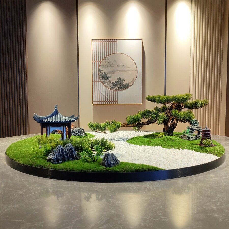 餐桌中间摆花桌摆电动转盘花摆花装饰品高端饭店餐厅微缩景观摆台