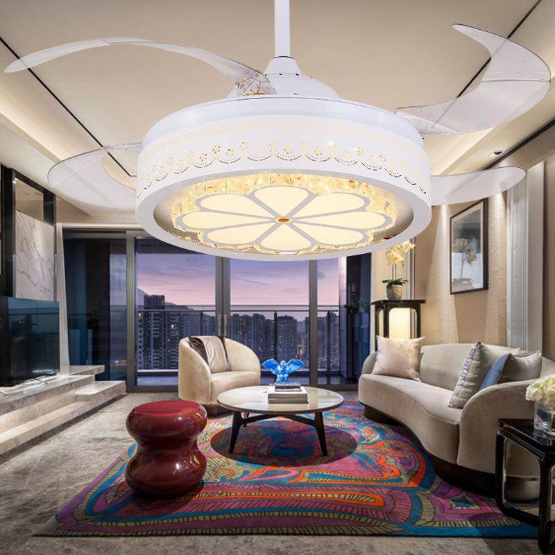 风扇灯隐形餐厅静音电风扇吊灯大气简约客厅灯现代家用创意卧室灯